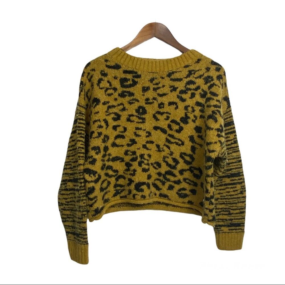 ZARA Mustard Leopard Zebra Print Crop Sweater Wool‎ Blend